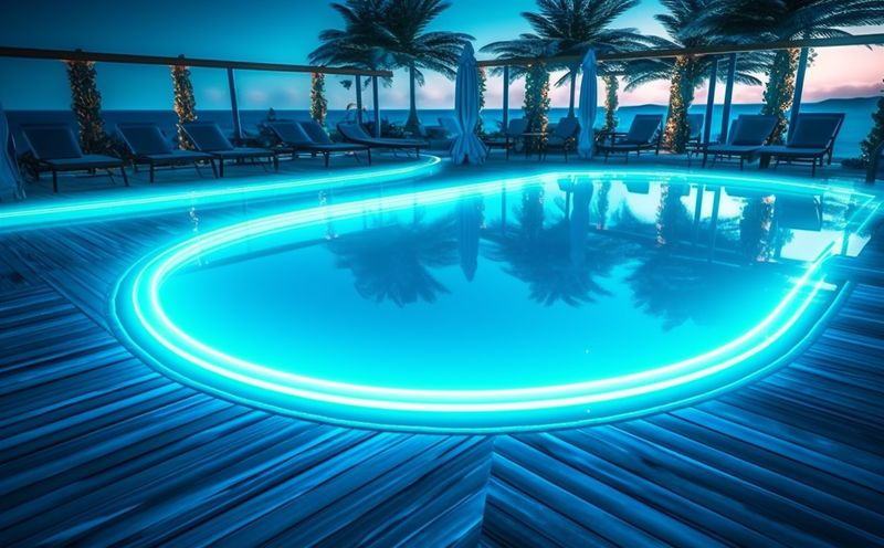 holiday vacation night large luxury summer light resort pool water. Generative AI.