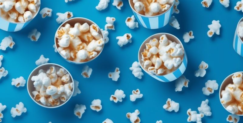entertainment food food fast corn background snack box cinema popcorn white blue. Generative AI.