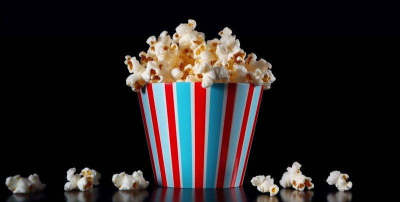 film white blue corn snack entertainment cinema food box popcorn background. Generative AI.