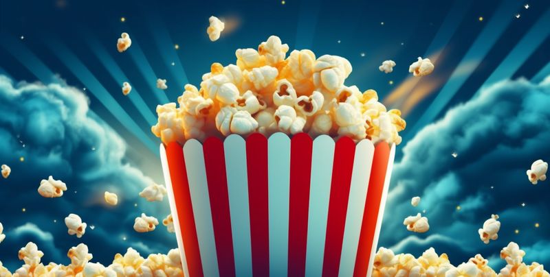 box snack entertainment popcorn background cinema unhealthy white blue food corn. Generative AI.