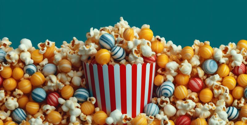 corn entertainment box picture white food background snack motion blue popcorn cinema. Generative AI.