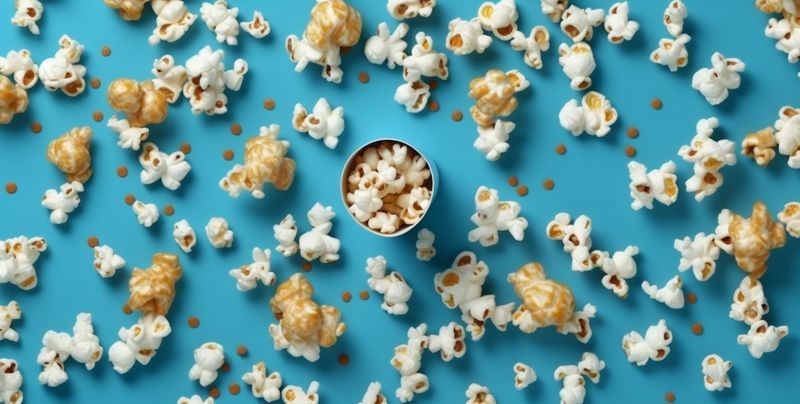 background corn food snack box white entertainment blue refreshment popcorn cinema. Generative AI.