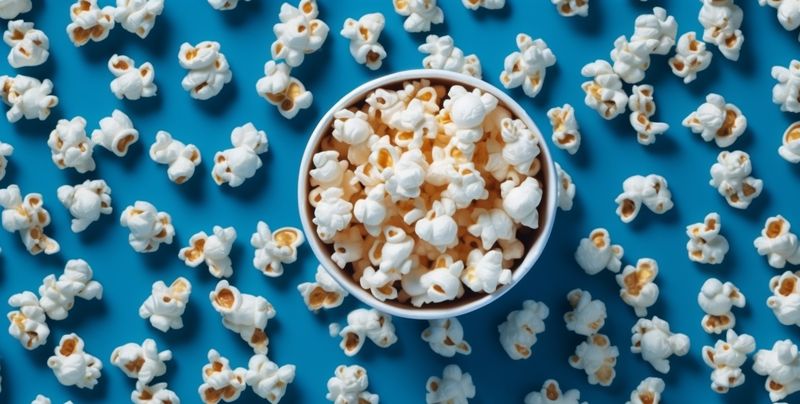 popcorn food corn box theatre white snack cinema entertainment background blue. Generative AI.